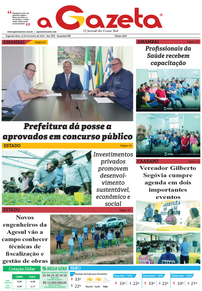 Jornal A Gazeta – Edição de 12 de fevereiro de 2024