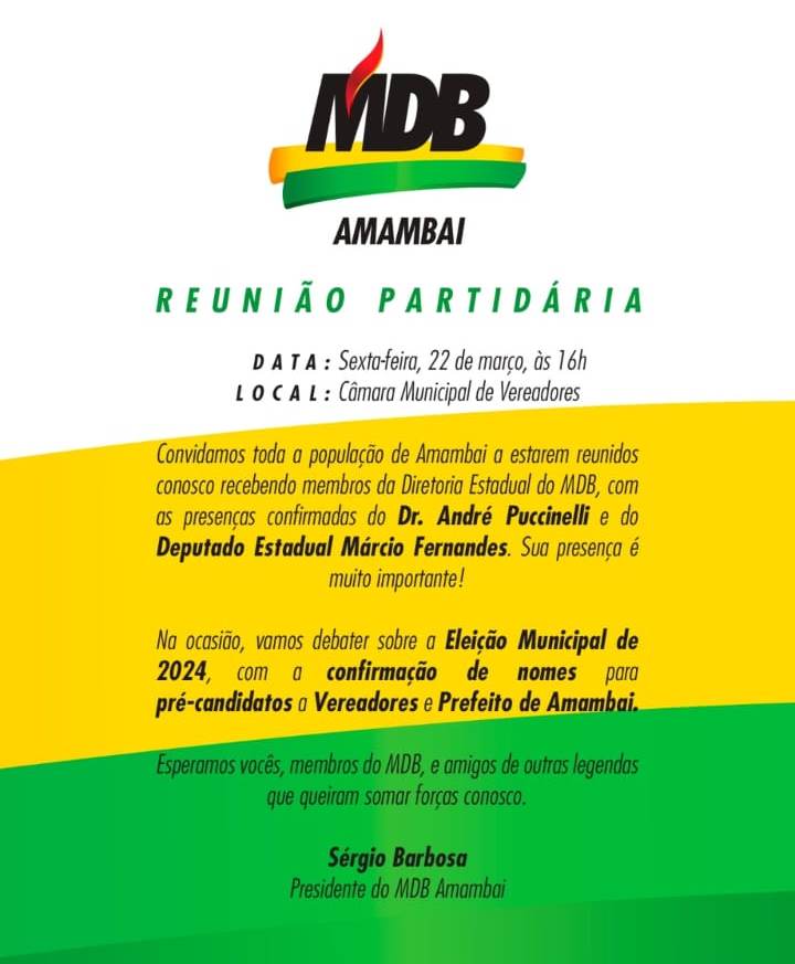 MDB anuncia nesta sexta pré-candidatura de Sérgio Barbosa a prefeito em Amambai