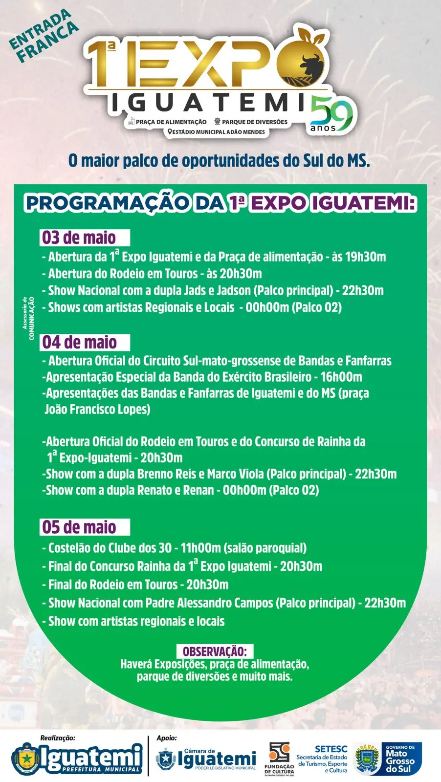 Com atrações diversas, 1ª Expo Iguatemi acontece de 3 a 5 de maio Com atrações diversas, 1ª Expo Iguatemi acontece de 3 a 5 de maio
