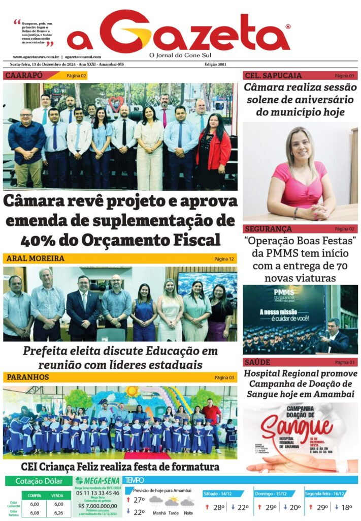Jornal A Gazeta – Edição de 13 de dezembro de 2024