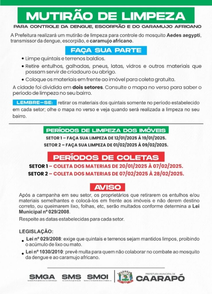 Prefeitura de Caarapó inicia mutirão de limpeza neste domingo (12) Prefeitura de Caarapó inicia mutirão de limpeza neste domingo (12)