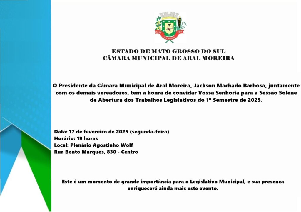 Câmara de Aral Moreira abre ano legislativo 2025 nesta segunda-feira Câmara de Aral Moreira abre ano legislativo 2025 nesta segunda-feira