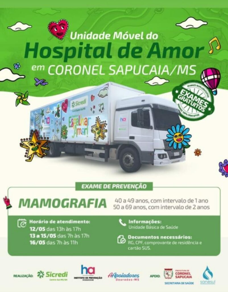 Hospital de Amor levará atendimento gratuito à população de Coronel Sapucaia em maio Hospital de Amor levará atendimento gratuito à população de Coronel Sapucaia em maio