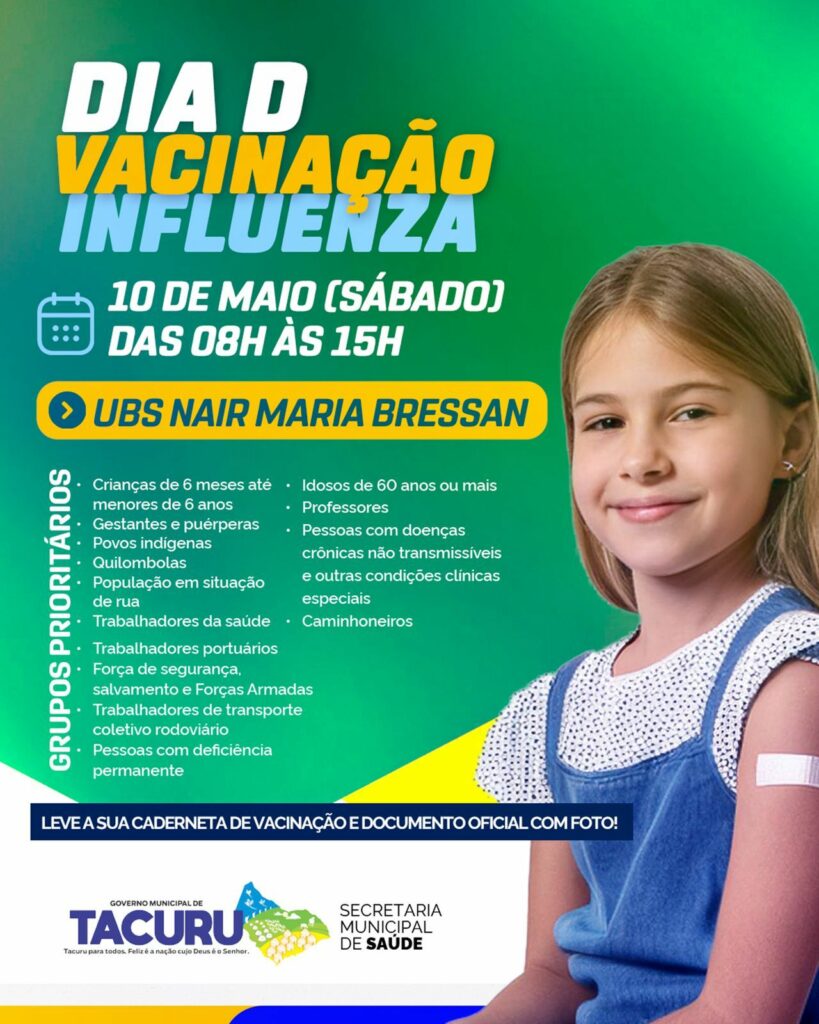 Tacuru realiza Dia D de vacinação contra a Influenza dia 10 de maio