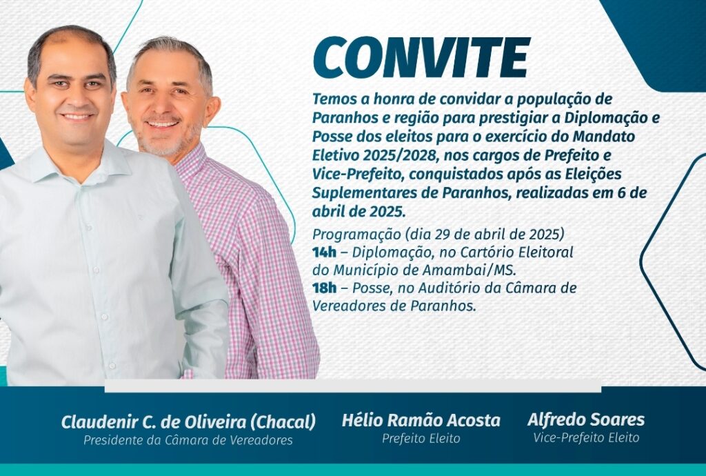 Prefeito e vice-prefeito eleito em Paranhos tomam posse nesta terça-feira Prefeito e vice-prefeito eleito em Paranhos tomam posse nesta terça-feira