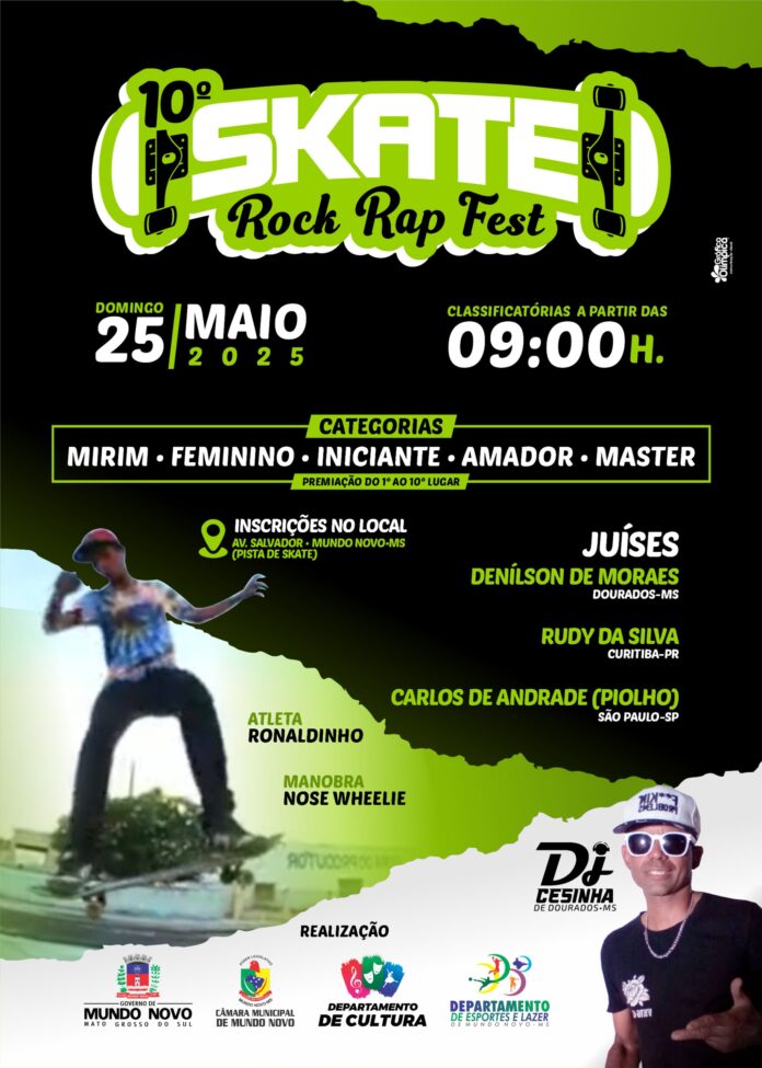 Mundo Novo recebe neste domingo (25) a 10º Skate Rap Fest