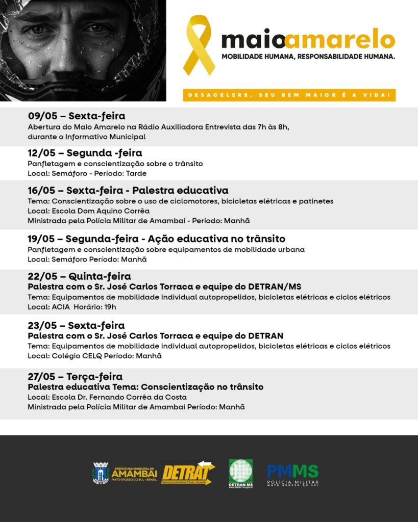 Prefeitura de Amambai promove programação especial do Maio Amarelo com foco em ciclomotores e mobilidade urbana