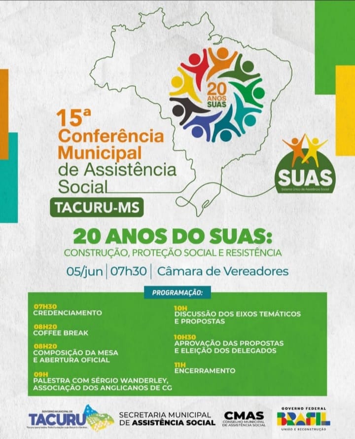 Tacuru promove 15ª Conferência Municipal de Assistência Social no dia 5 de junho Tacuru promove 15ª Conferência Municipal de Assistência Social no dia 5 de junho