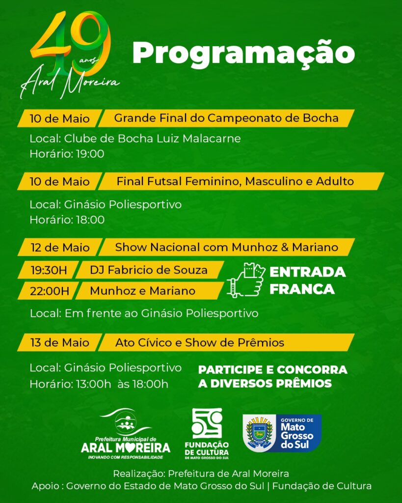 Show com Munhoz & Mariano e várias atrações marcam as comemorações do 49º aniversário de Aral Moreira