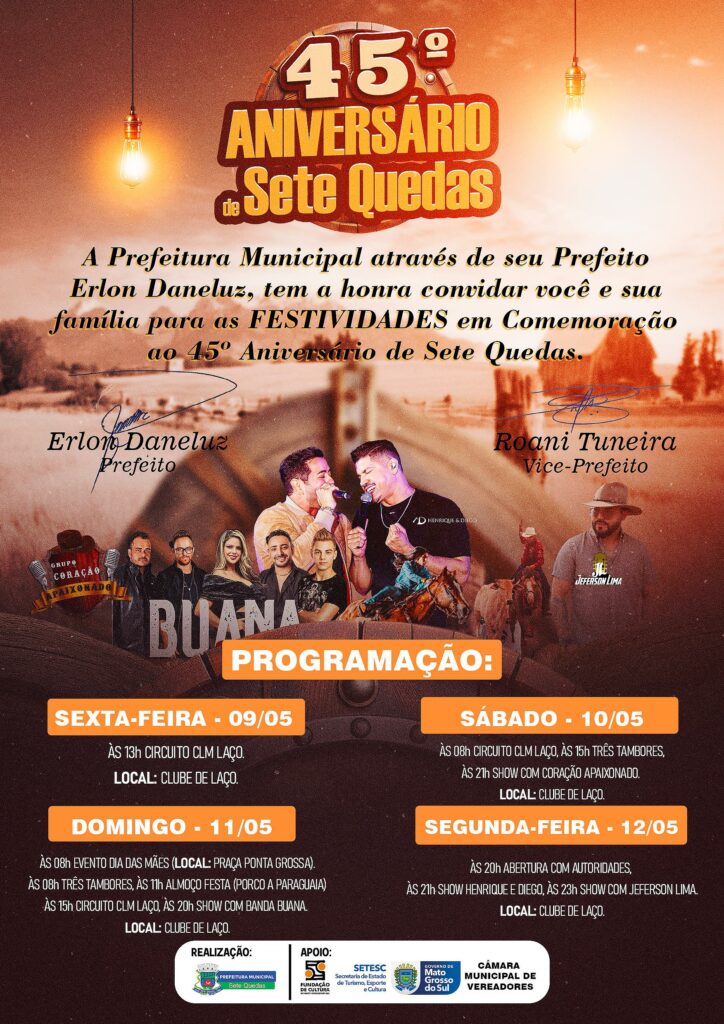 Prefeitura segue com programação festiva para celebrar o 45º aniversário de Sete Quedas