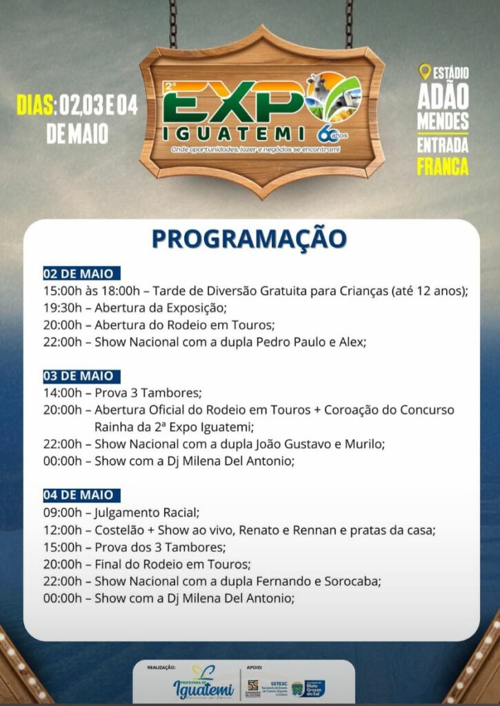 Expo Iguatemi 2025 começa nesta sexta-feira (2) com shows, rodeio e atrações para toda a família Expo Iguatemi 2025 começa nesta sexta-feira (2) com shows, rodeio e atrações para toda a família