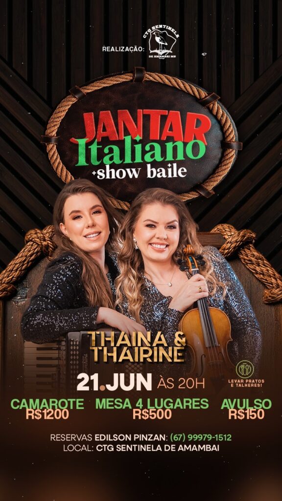 CTG promove Jantar Italiano com show/baile em Amambai CTG promove Jantar Italiano com show/baile em Amambai