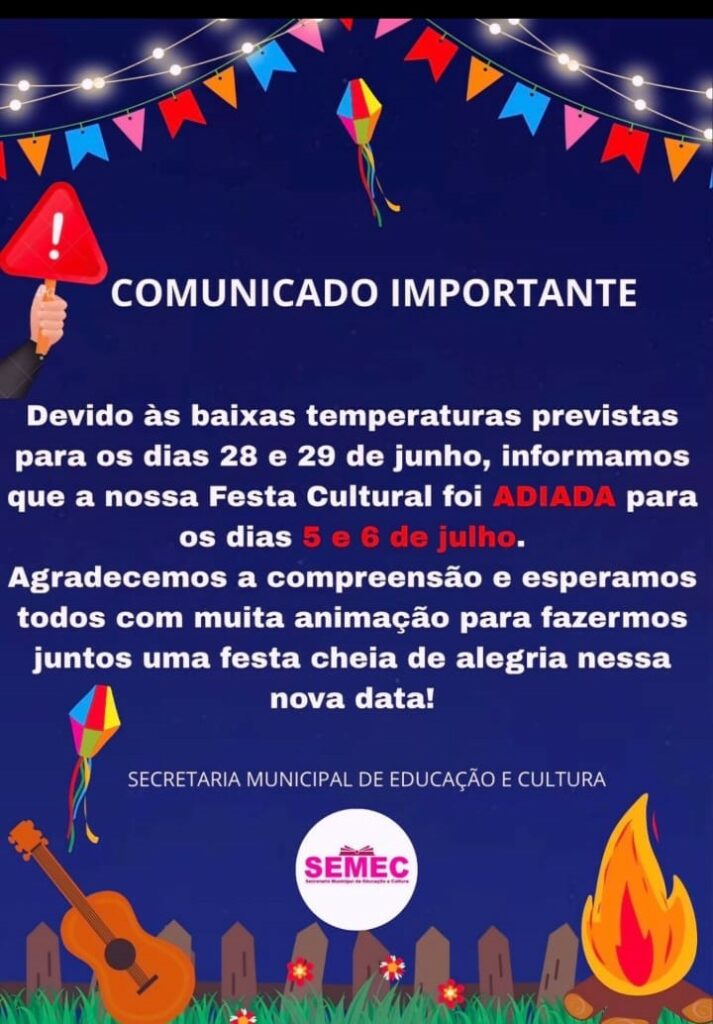 Festa Cultural de Coronel Sapucaia é adiada por conta do frio e ganha nova data Festa Cultural de Coronel Sapucaia é adiada por conta do frio e ganha nova data
