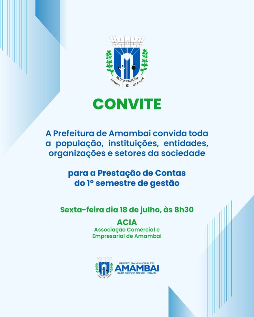 Prefeitura de Amambai realiza prestação de contas do 1º semestre nesta sexta-feira (18) Prefeitura de Amambai realiza prestação de contas do 1º semestre nesta sexta-feira (18)