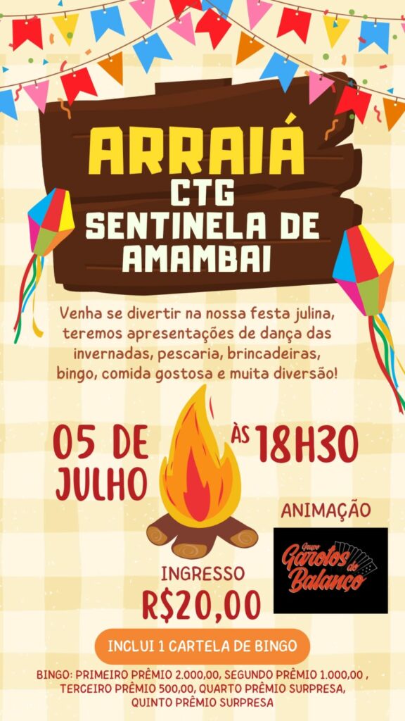 CTG Sentinela de Amambai realiza arraiá com atrações culturais e bingo premiado neste sábado (5)