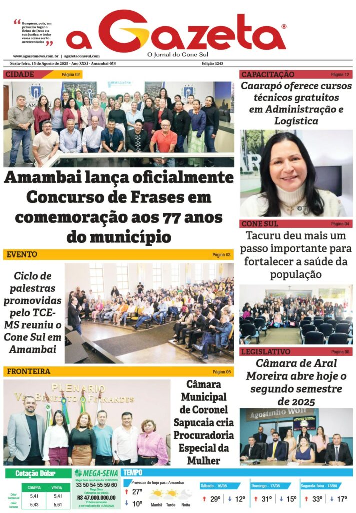 Jornal A Gazeta – Edição de 15 de agosto de 2025