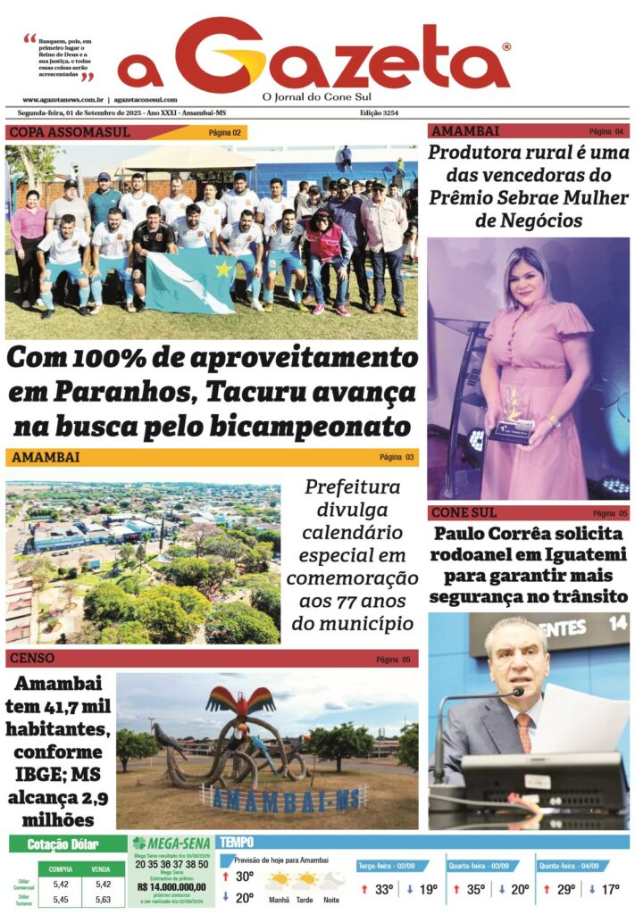 Jornal A Gazeta – Edição de 01 de setembro de 2025