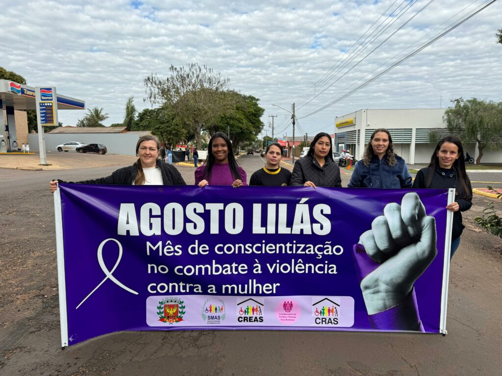 Caminhada do Agosto Lilás mobiliza comunidade em Tacuru pelo fim da violência contra a mulher