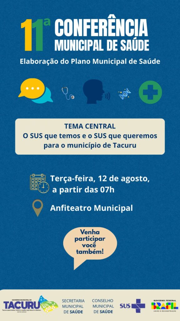 Tacuru realiza 11ª Conferência Municipal de Saúde com foco na elaboração do novo plano, no dia 12 Tacuru realiza 11ª Conferência Municipal de Saúde com foco na elaboração do novo plano, no dia 12