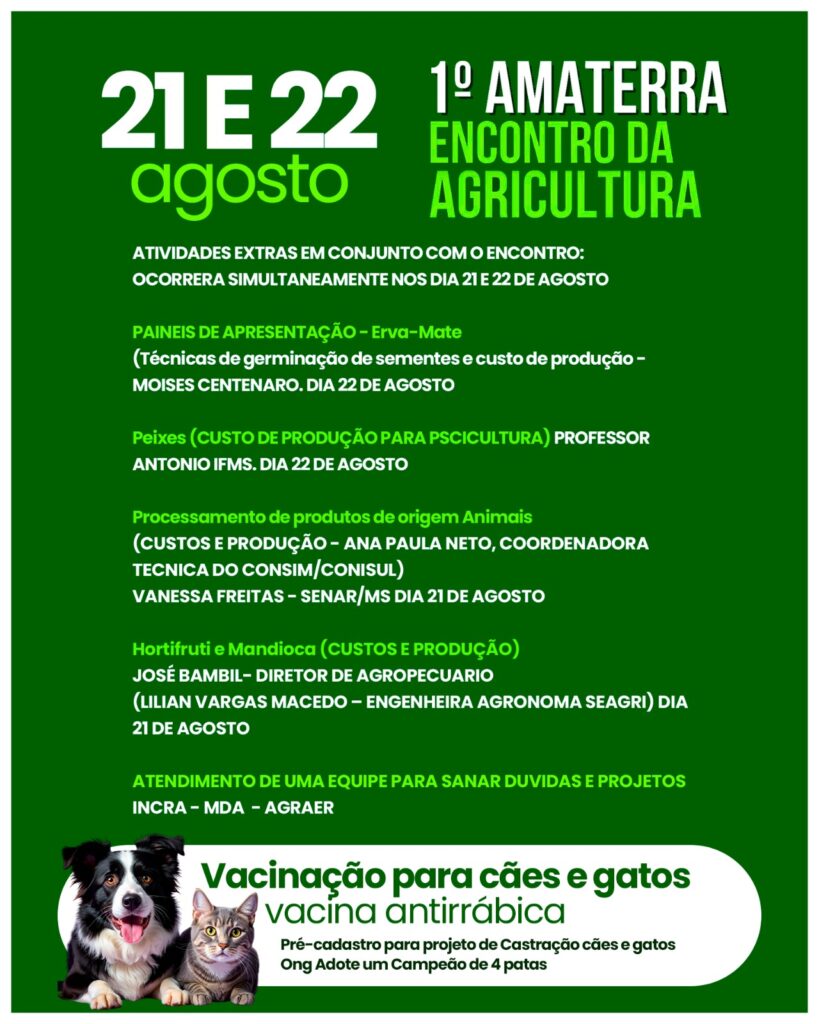 1º Amaterra promove encontro da agricultura em Amambai nos dias 21 e 22 de agosto