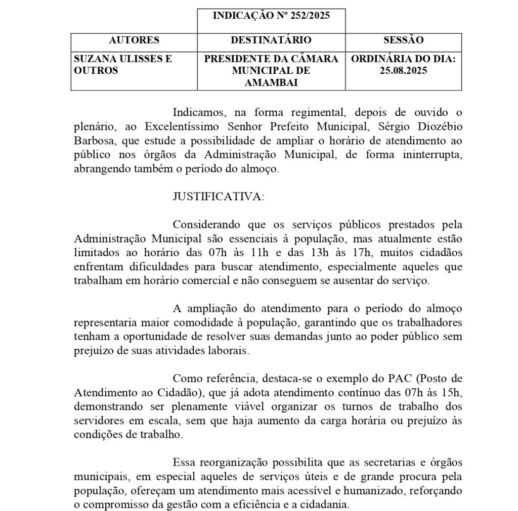 Para melhorar acesso da população aos serviços públicos Suzana Ulisses pede atendimento no horário de almoço em Amambai Para melhorar acesso da população aos serviços públicos Suzana Ulisses pede atendimento no horário de almoço em Amambai