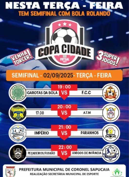 Coronel Sapucaia define nesta terça os finalistas da Copa Cidade de Futsal 2025 Coronel Sapucaia define nesta terça os finalistas da Copa Cidade de Futsal 2025