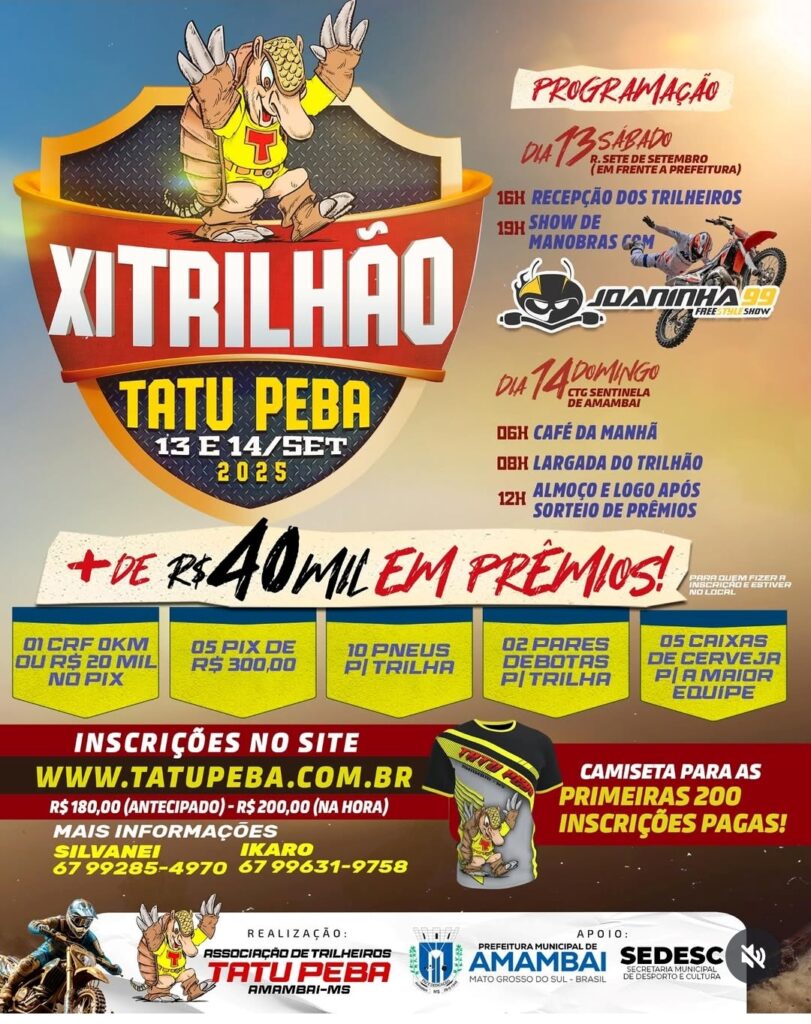Trilhão Tatu Peba, um dos principais eventos de aventura sobre duas rodas de MS, movimenta Amambai neste final de semana