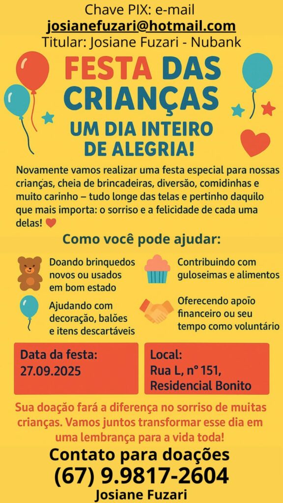 Festa das Crianças promete resgatar brincadeiras tradicionais e fortalecer vínculos em Amambai