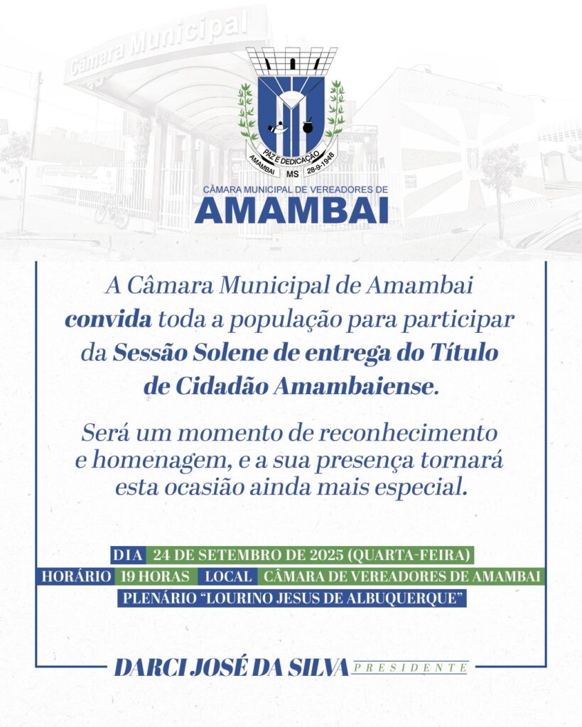 Câmara de Amambai entrega nesta quarta títulos de Cidadão Amambaiense Câmara de Amambai entrega nesta quarta títulos de Cidadão Amambaiense