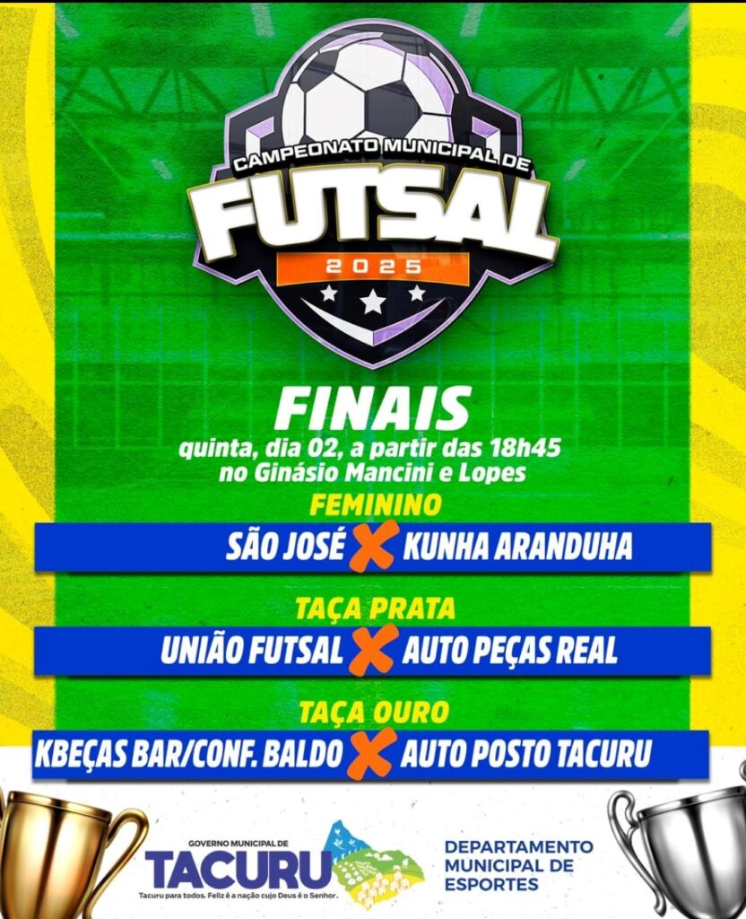 Kbeças Bar/Confecções Baldo e Auto Posto Tacuru vão decidir nesta quinta a Série Ouro do Municipal de Futsal 2025 em Tacuru