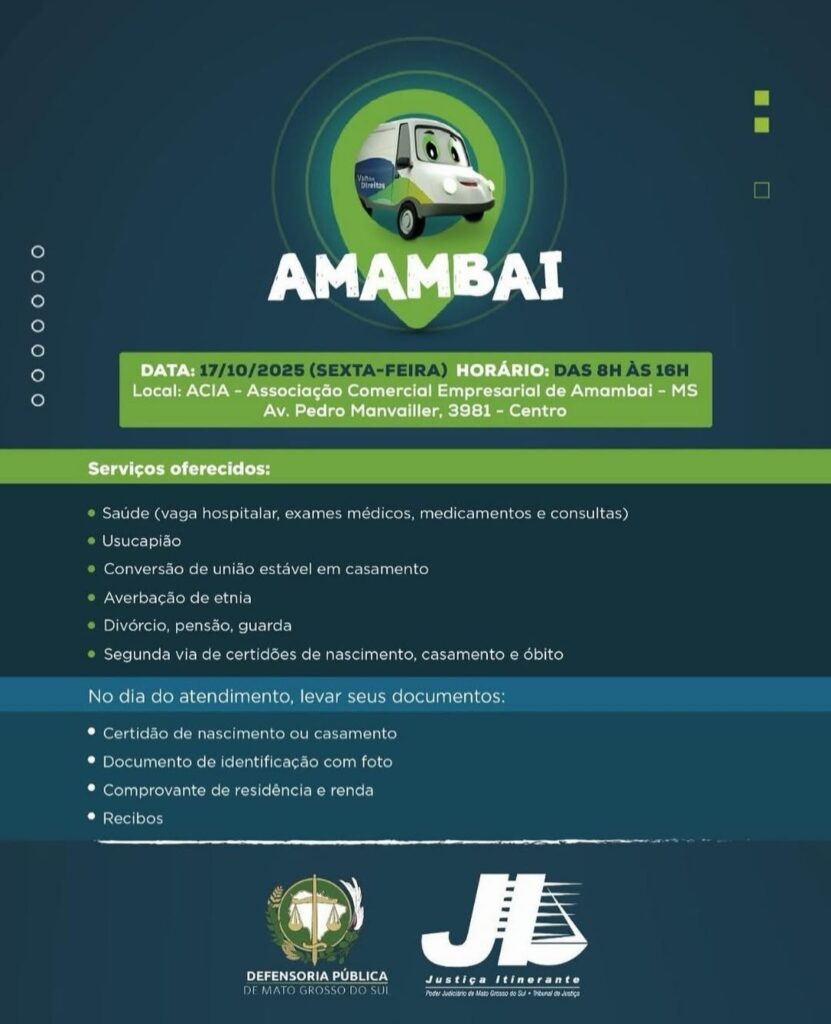 Van dos Direitos e Justiça Itinerante atendem a população nesta sexta na ACIA em Amambai