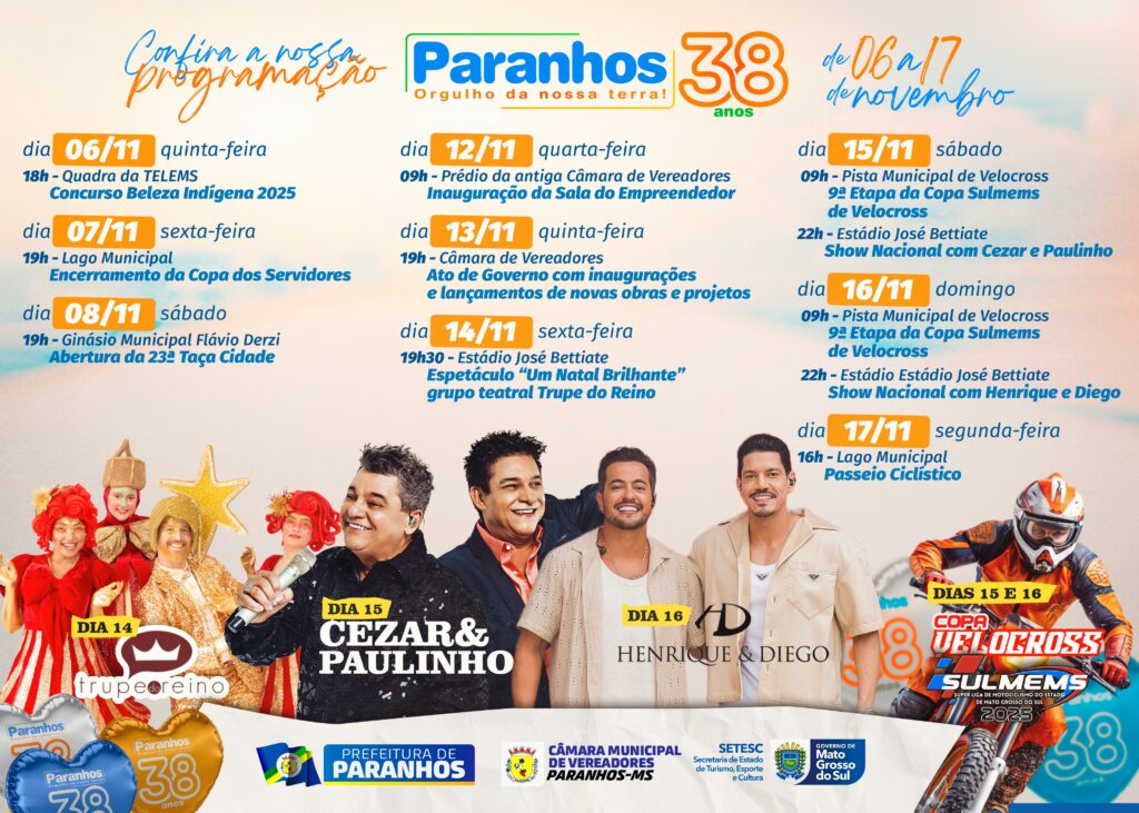 Show de Cesar & Paulinho lançamento de obras e várias outras atrações marcam o 38º aniversário de Paranhos