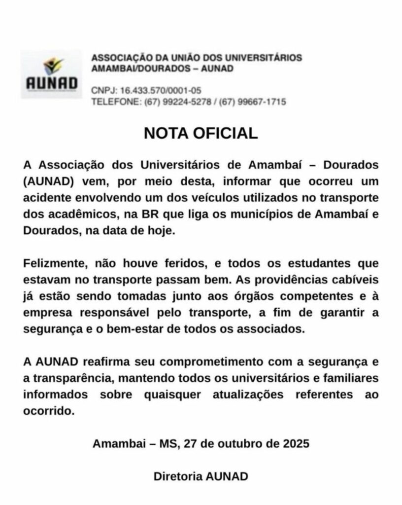 Ônibus transportando universitários de Amambai se envolve em acidente na BR-163, ninguém se feriu Ônibus transportando universitários de Amambai se envolve em acidente na BR-163, ninguém se feriu