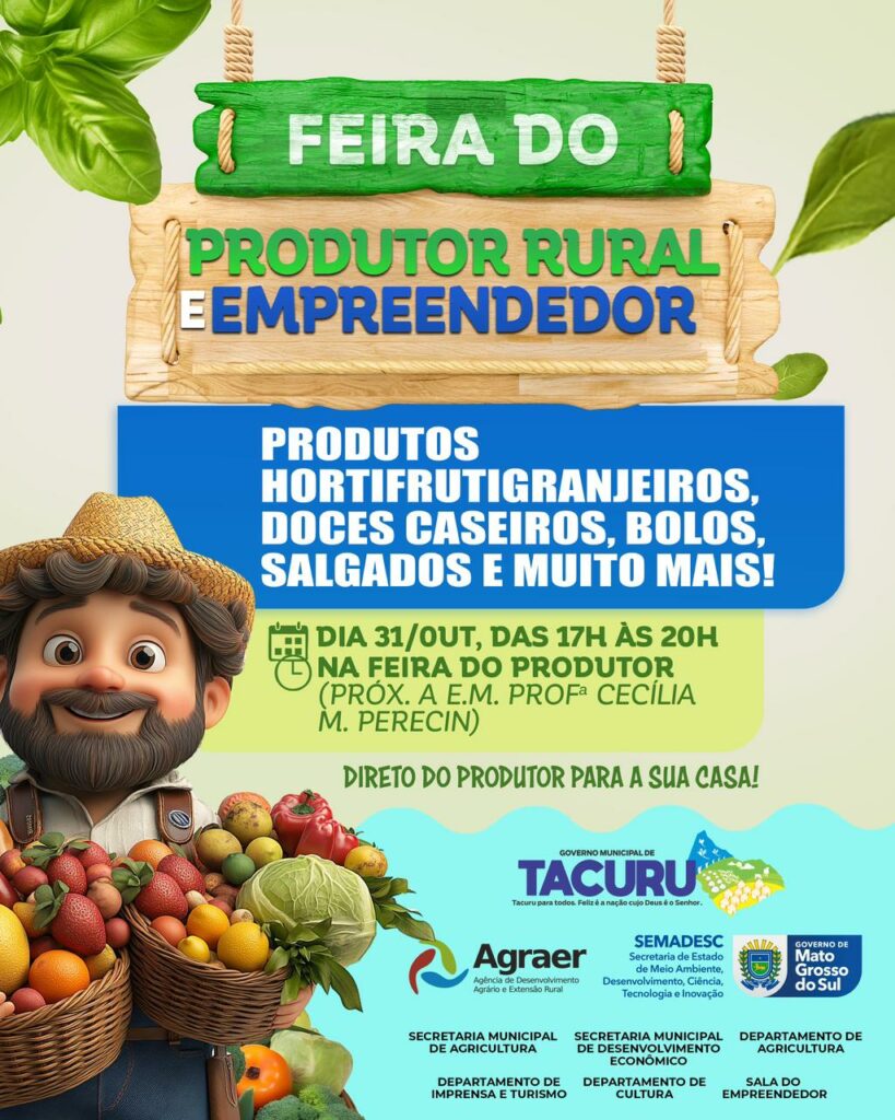 Feira do Produtor Rural e Empreendedor acontece nesta sexta-feira (31) em Tacuru