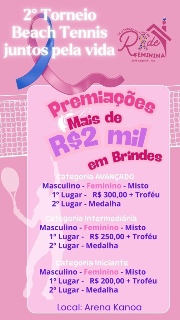 2º Torneio de Beach Tennis Juntos pela Vida acontece nesta sexta e sábado em Sete Quedas