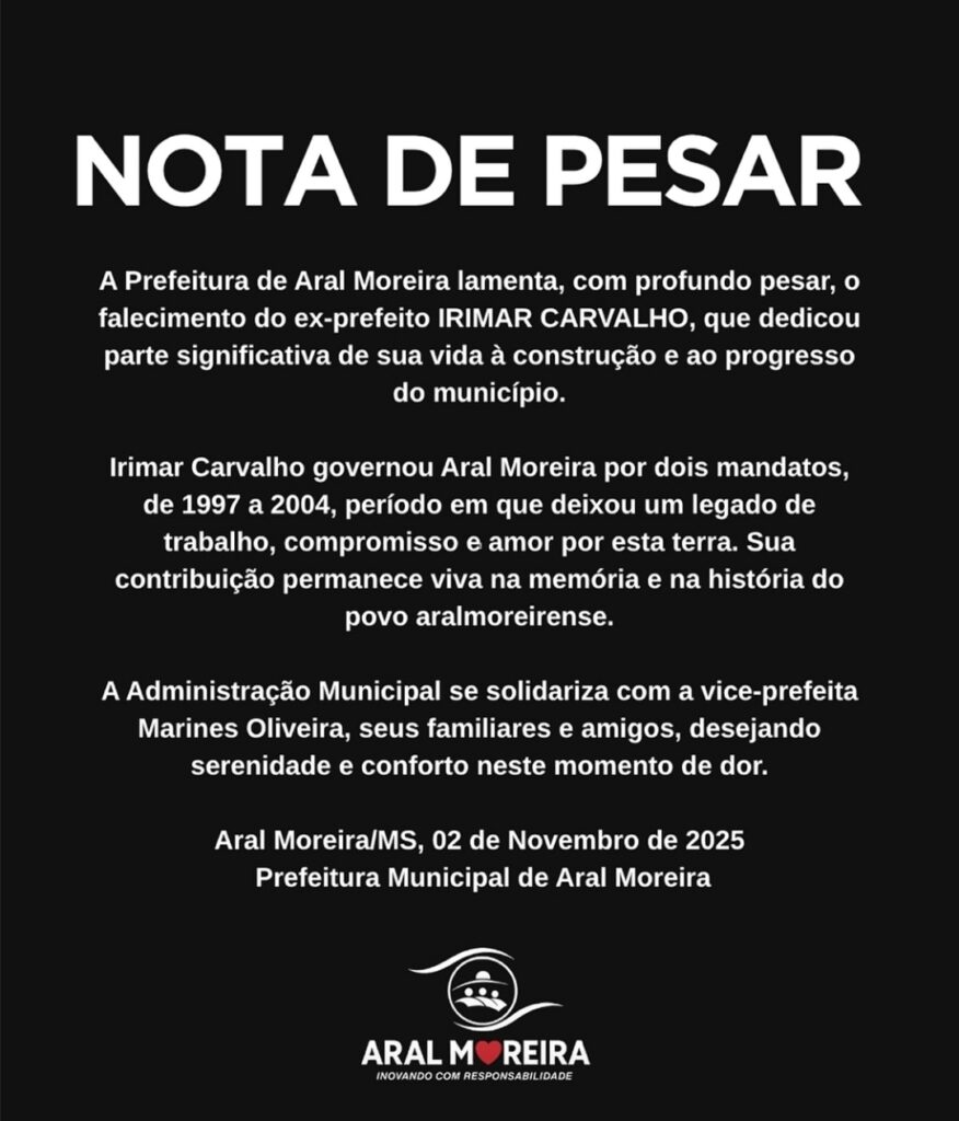 Aral Moreira está de luto: Morre aos 64 anos o ex-prefeito Irimar Carvalho Costa Aral Moreira está de luto: Morre aos 64 anos o ex-prefeito Irimar Carvalho Costa