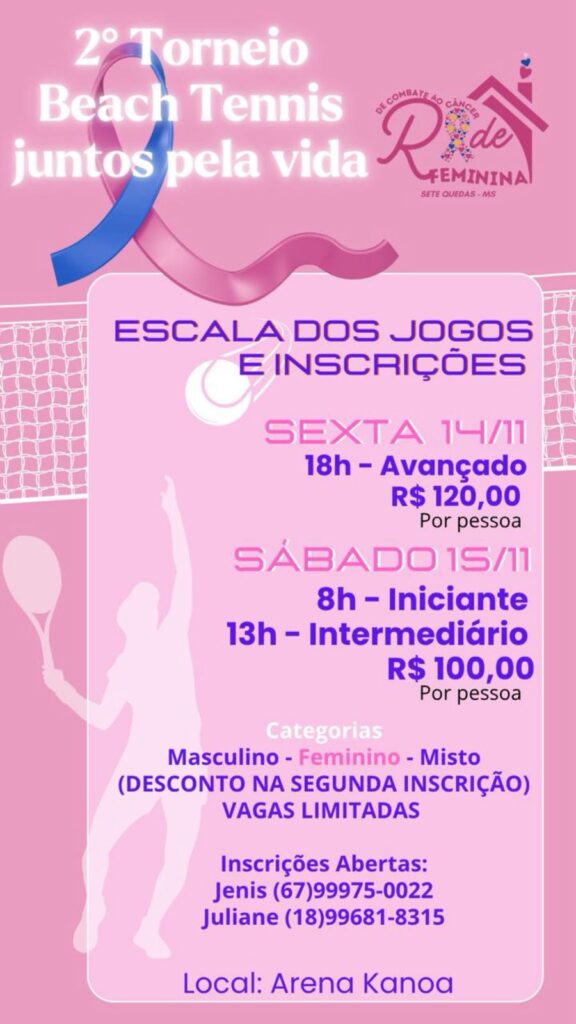 2º Torneio de Beach Tennis Juntos pela Vida acontece nesta sexta e sábado em Sete Quedas