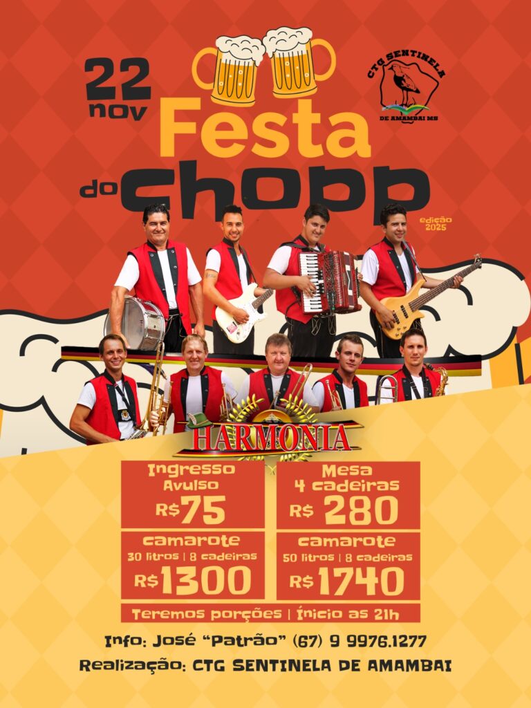 Festa do Chopp do CTG acontece neste sábado (22) em Amambai Festa do Chopp do CTG acontece neste sábado (22) em Amambai