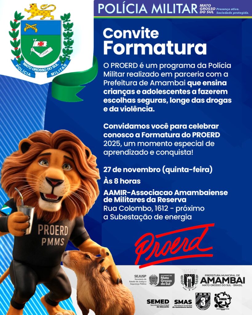 Formatura do PROERD 2025 reúne estudantes em Amambai nesta quinta-feira (27) Formatura do PROERD 2025 reúne estudantes em Amambai nesta quinta-feira (27)