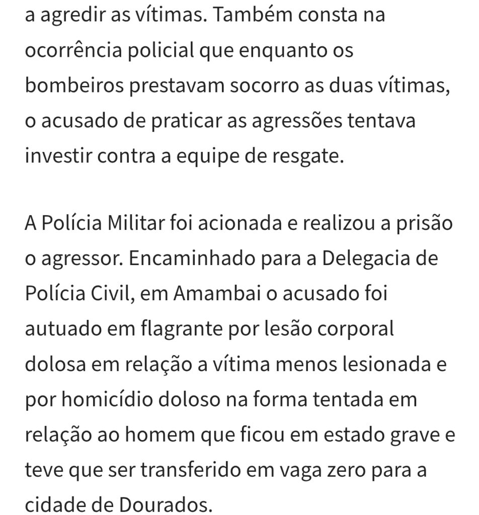 Bombeiros socorrem homens de 50 e 55 anos vítimas de agressão em Amambai