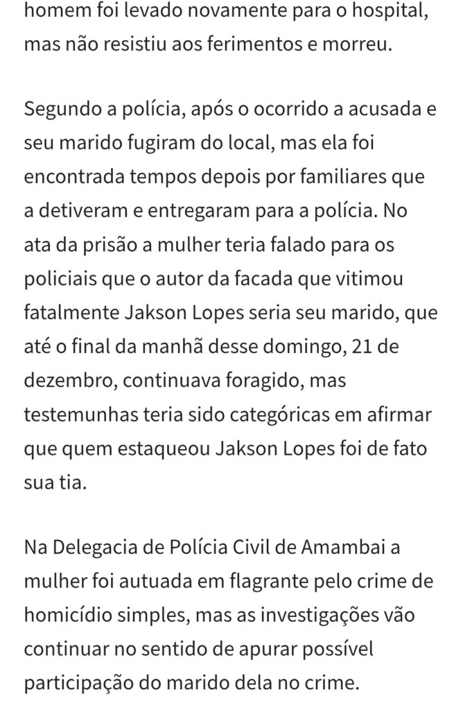 Mulher é presa acusada de matar sobrinho a facada em Amambai