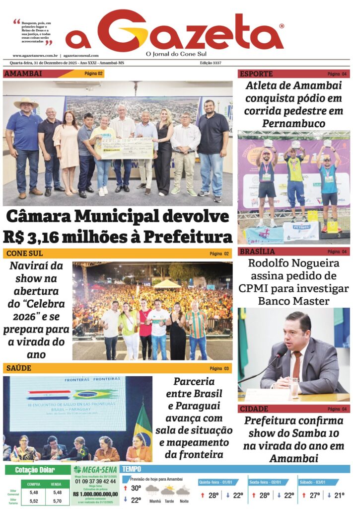Jornal A Gazeta – Edição de 31 de dezembro de 2025