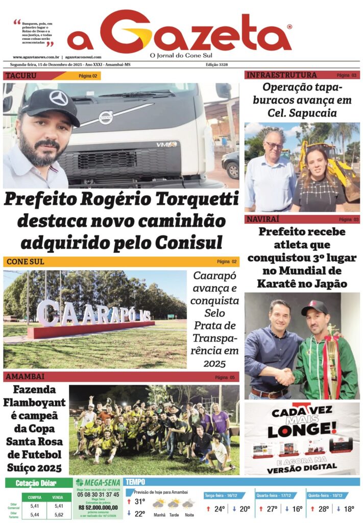 Jornal A Gazeta – Edição de 15 de dezembro de 2025