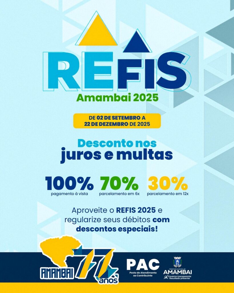 REFIS Amambai segue até 22 de dezembro e oferece descontos em juros e multas