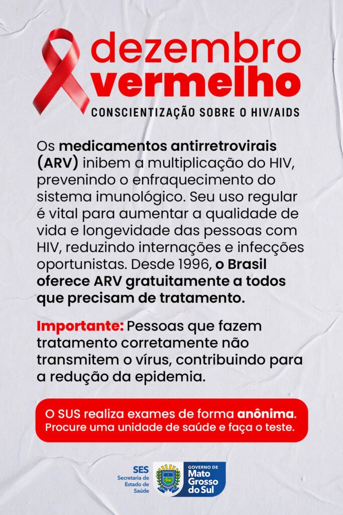 Dezembro Vermelho reforça prevenção combinada, testagem e cuidado contínuo às pessoas vivendo com HIV/AIDS em MS