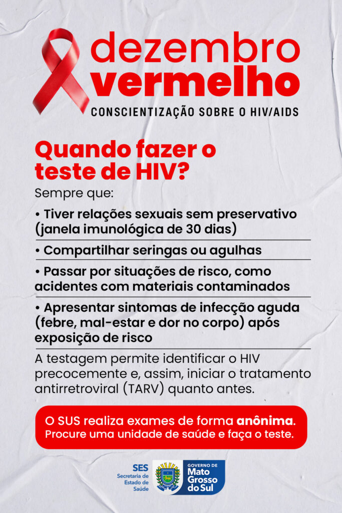 Dezembro Vermelho reforça prevenção combinada, testagem e cuidado contínuo às pessoas vivendo com HIV/AIDS em MS