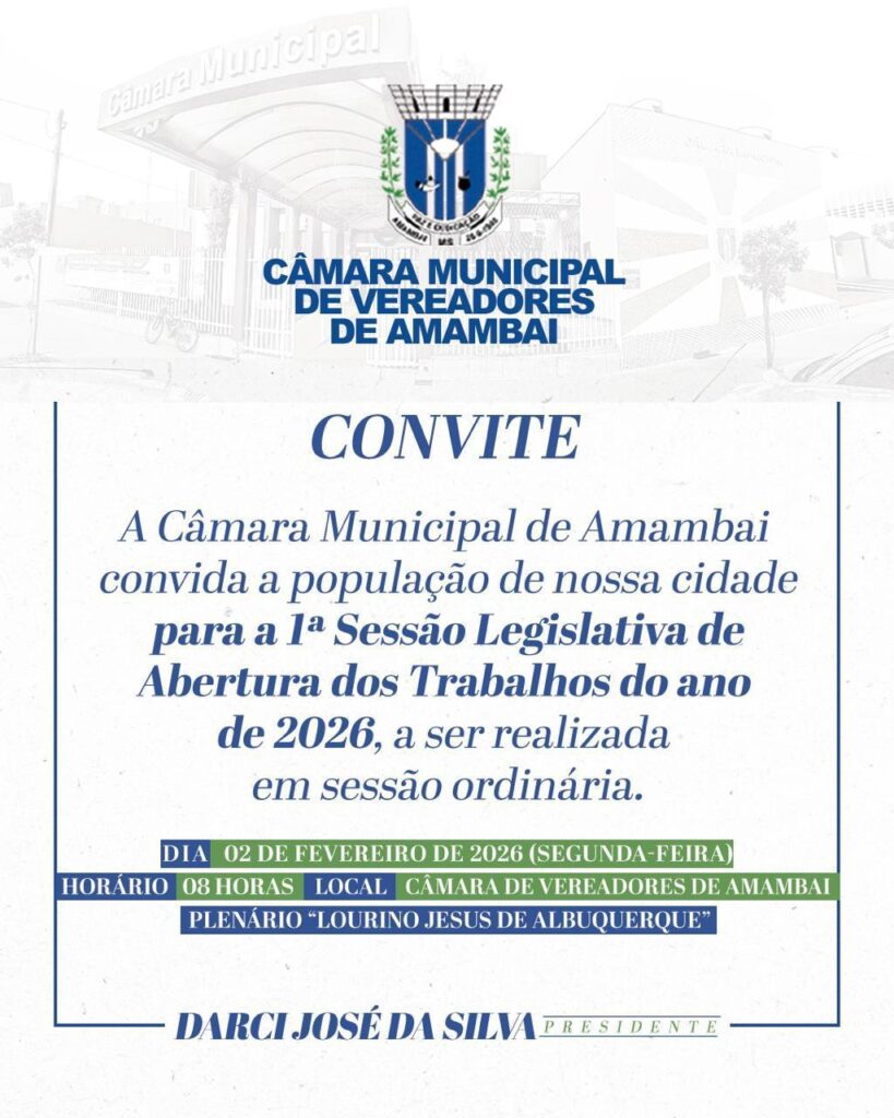 Câmaras de Amambai e região abrem ano legislativo 2026 nesta segunda-feira