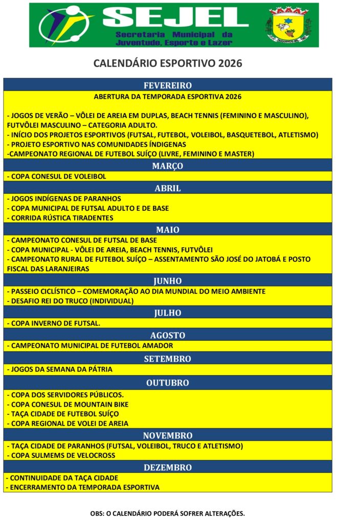 Jogos de Verão abrem o calendário esportivo 2026 da Sejel em Paranhos Jogos de Verão abrem o calendário esportivo 2026 da Sejel em Paranhos