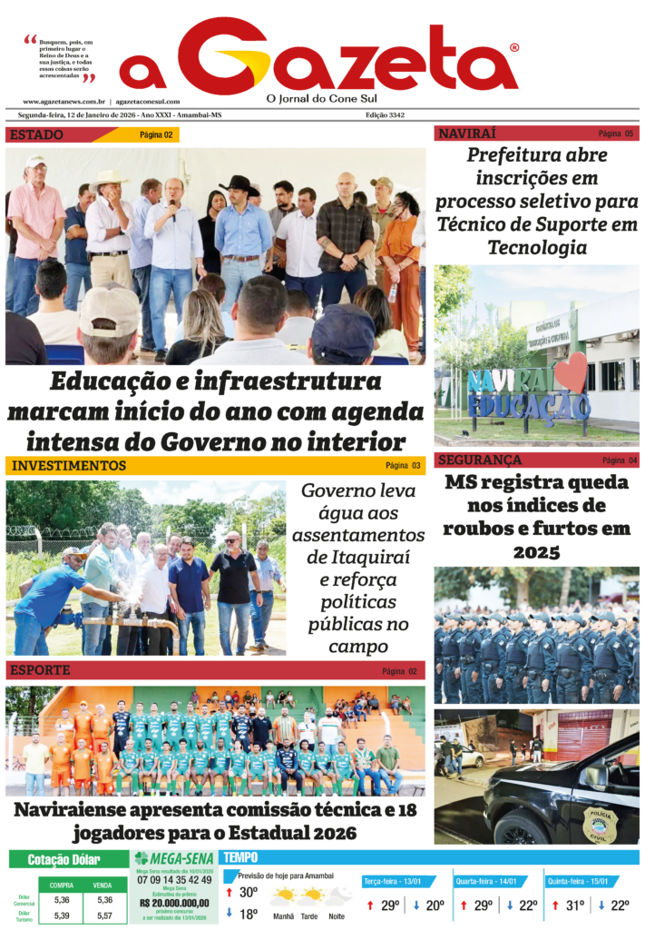 Jornal A Gazeta – Edição de 12 de janeiro de 2026