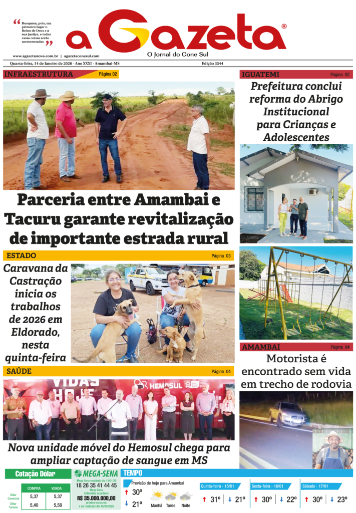 Jornal A Gazeta – Edição de 14 de janeiro de 2026